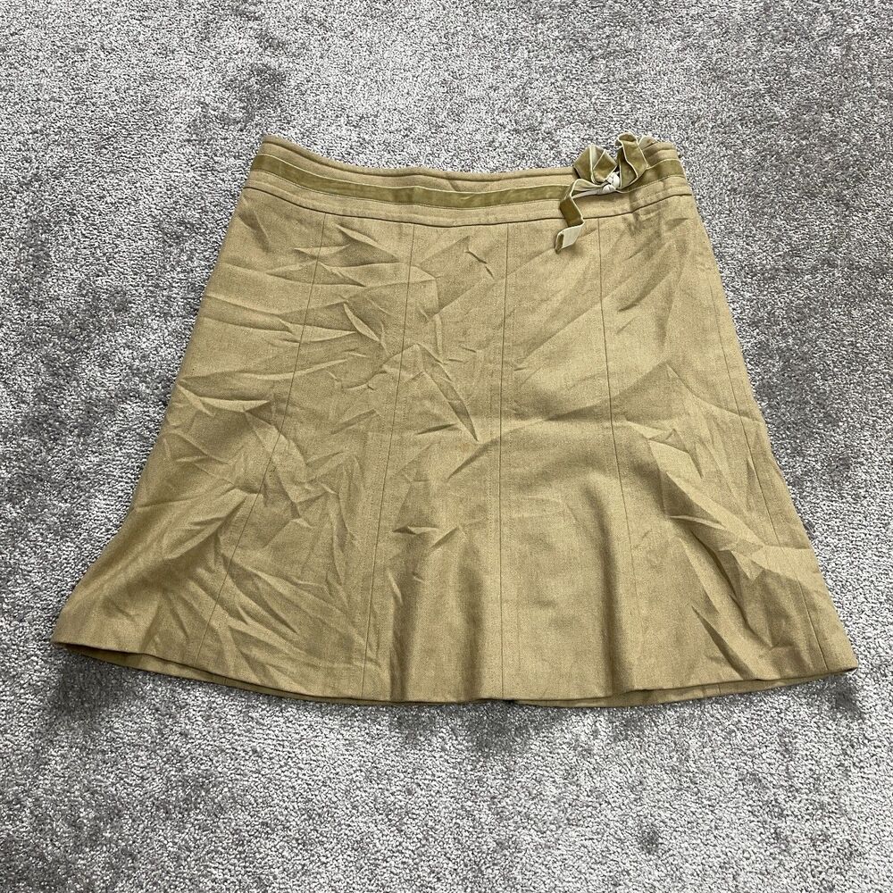 Ann Taylor LOFT Skirt Womens 14 Brown Flare Soft Wool Bow Waist Knee Length Zip